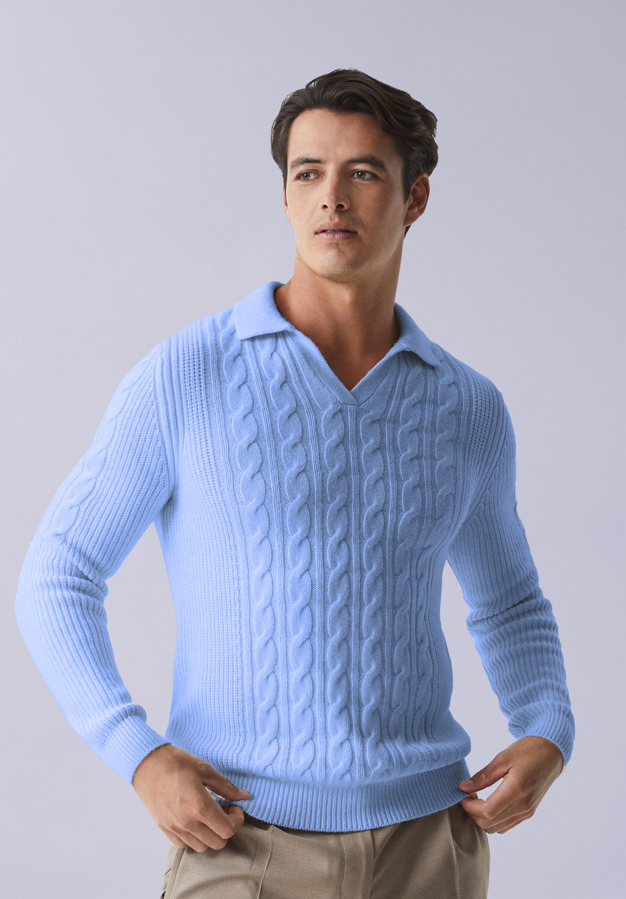 AZURE MERINO POLO SWEATER