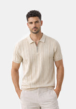 Load image into Gallery viewer, TAN HALF ZIP RIBBED POLO
