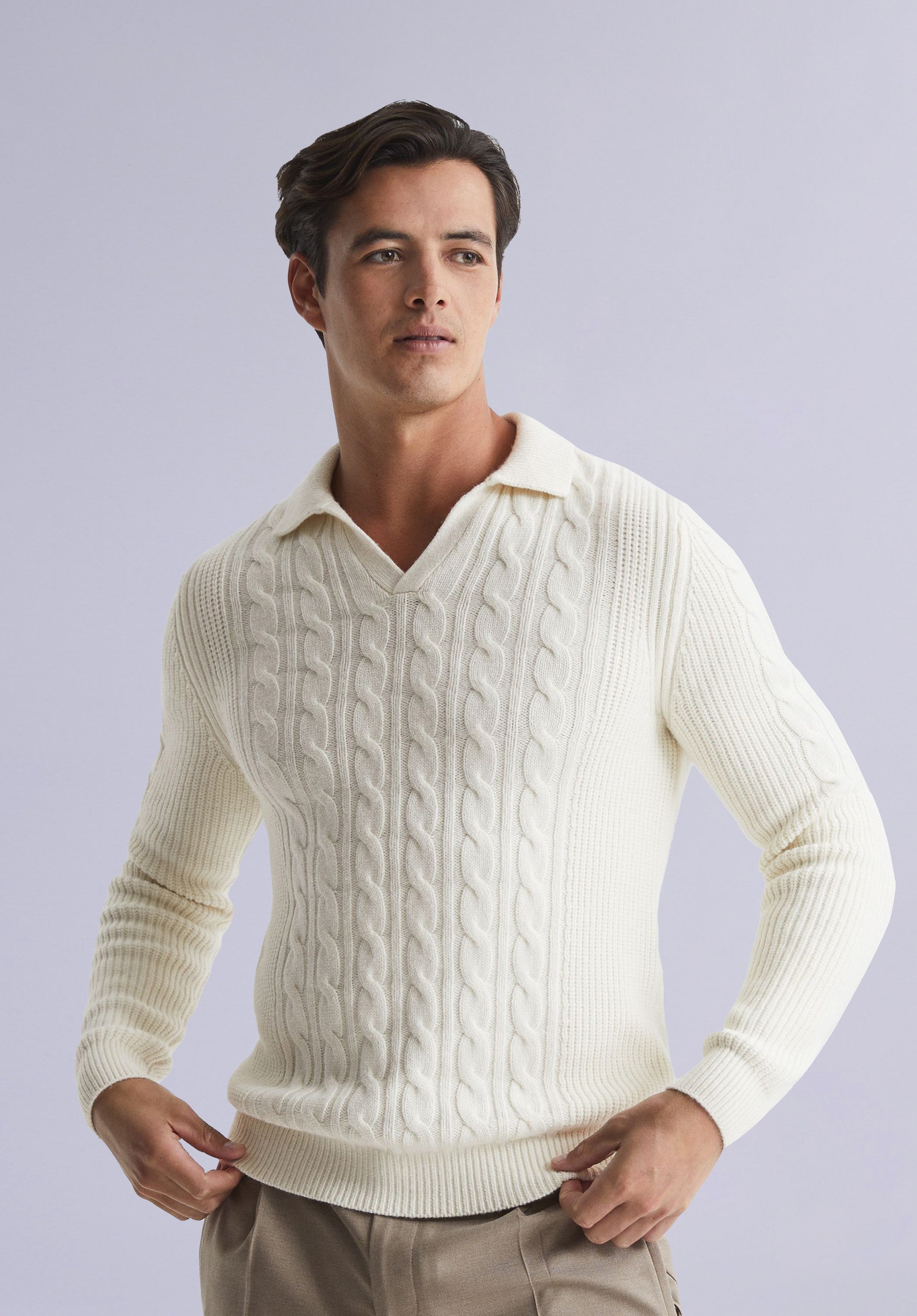 SNOW MERINO POLO SWEATER