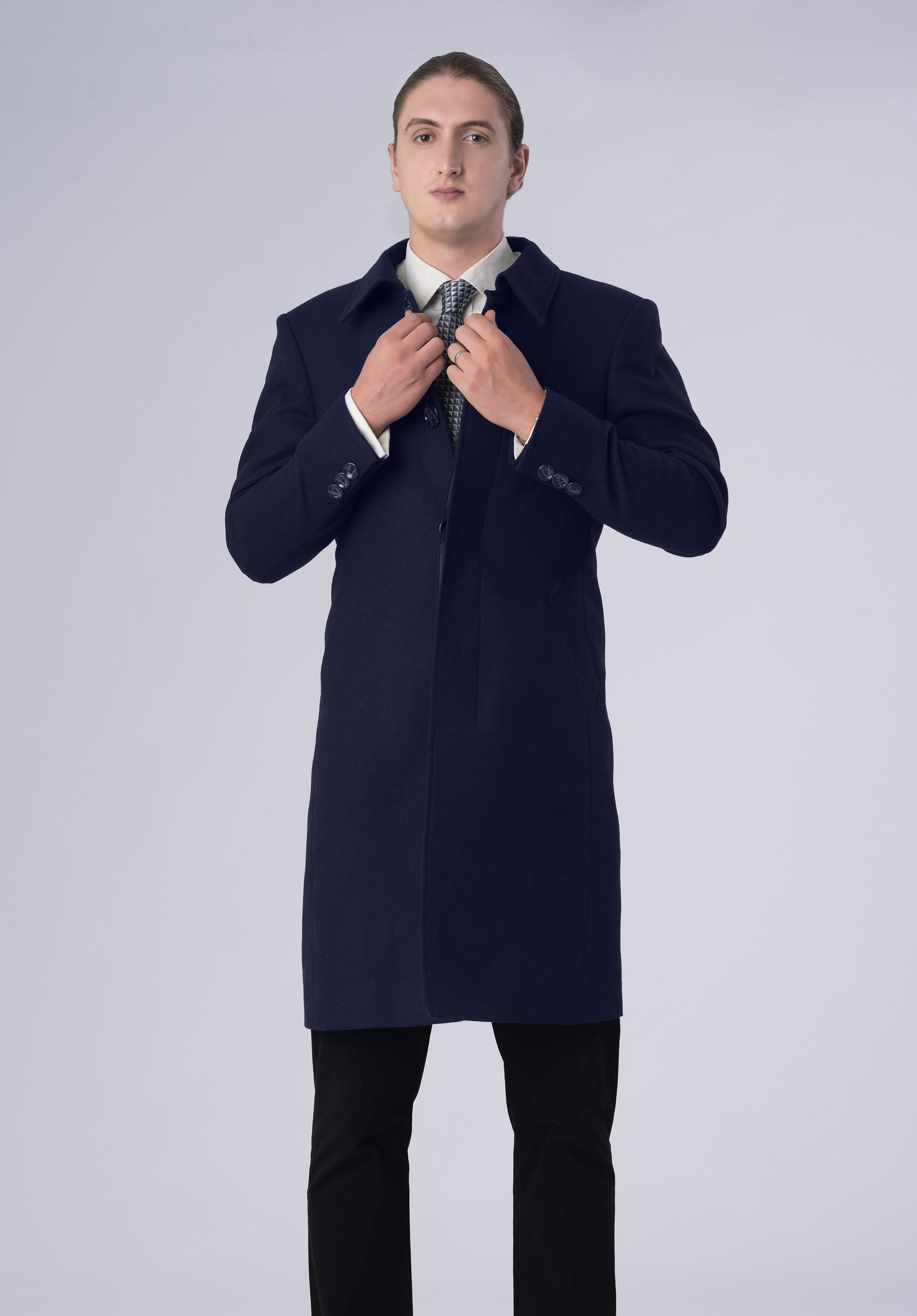 cashmere single breasted coat-men