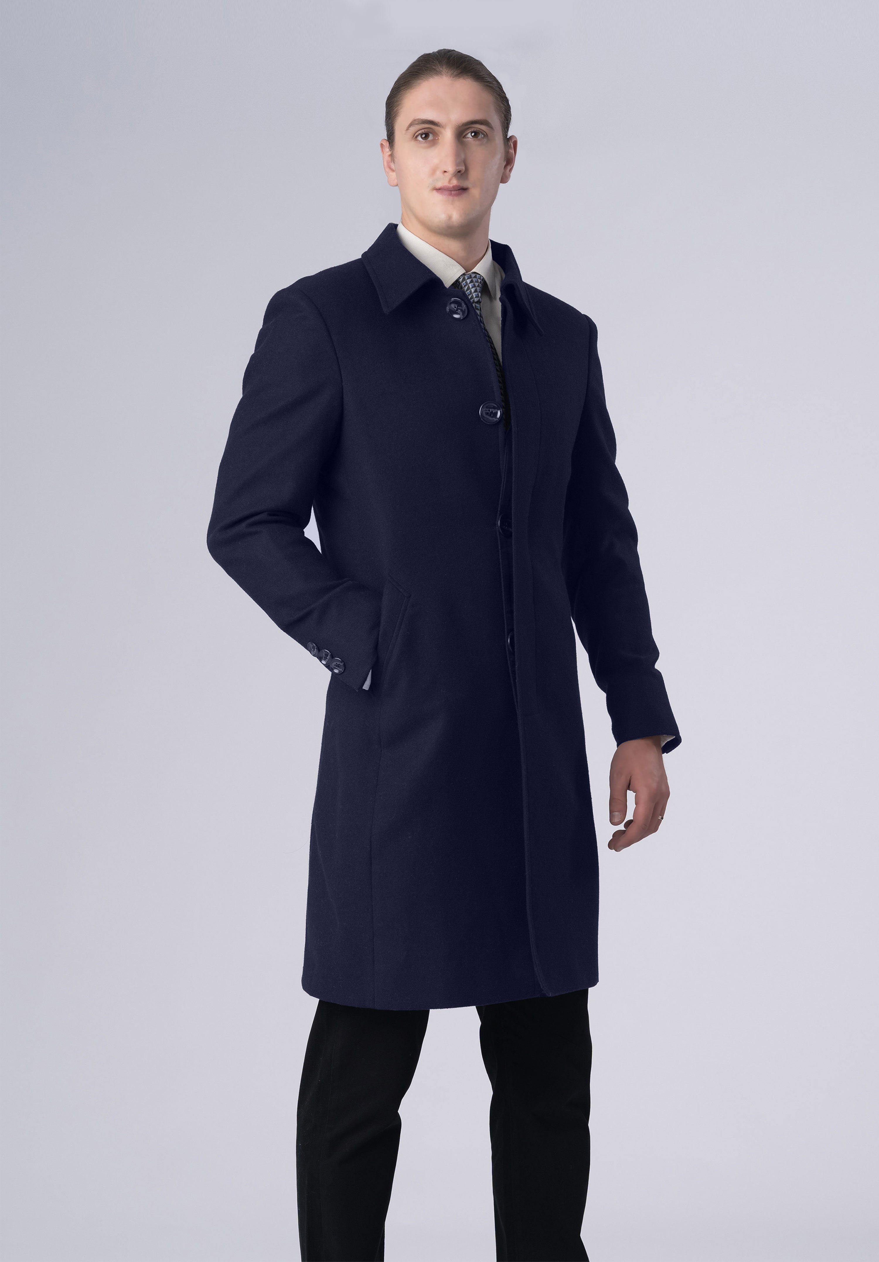 cashmere single breasted coat-men