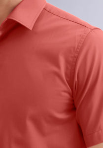DARK CORAL HALF BAMBOO SILK SHIRT