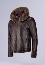 Load image into Gallery viewer, CHEVRON HOODIE LEATHER JACKET

