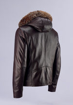 Load image into Gallery viewer, CHEVRON HOODIE LEATHER JACKET
