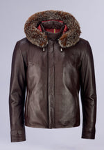 Load image into Gallery viewer, CHEVRON HOODIE LEATHER JACKET
