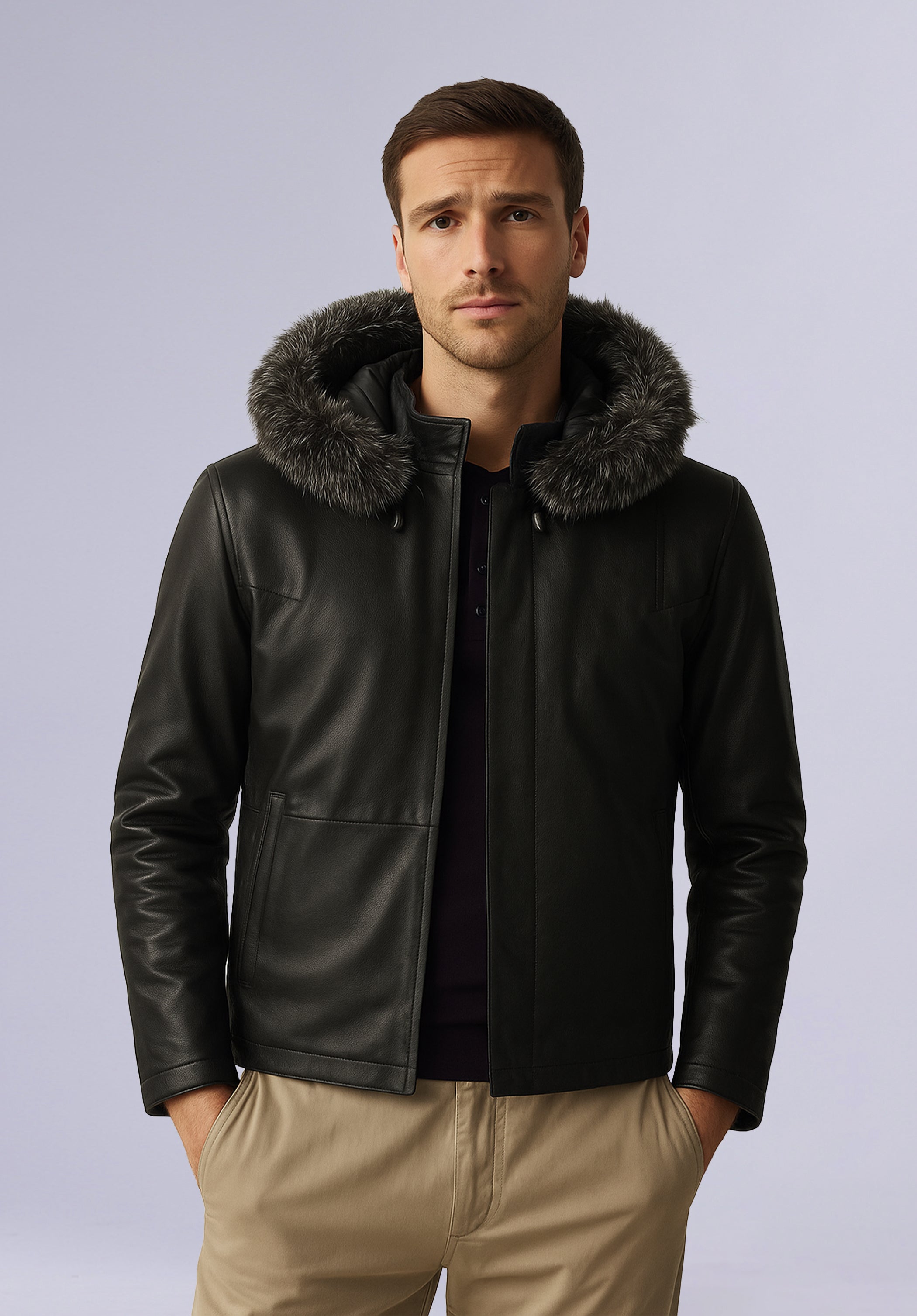 RUFFLE HOODIE LEATHER JACKET
