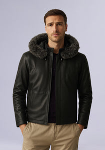 RUFFLE HOODIE LEATHER JACKET