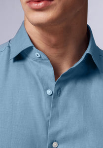 TEAL HALF BAMBOO SILK SHIRT