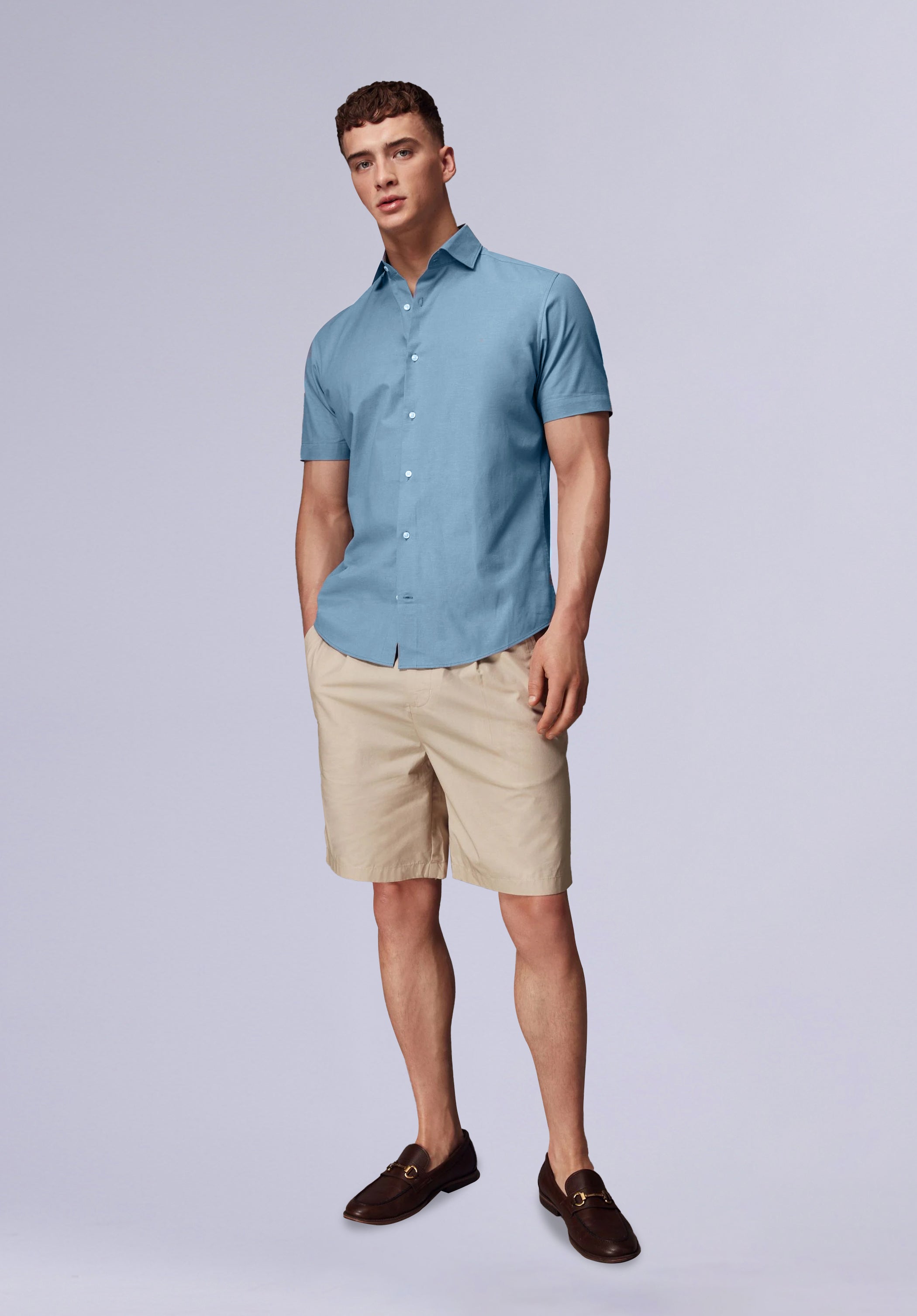 TEAL HALF BAMBOO SILK SHIRT