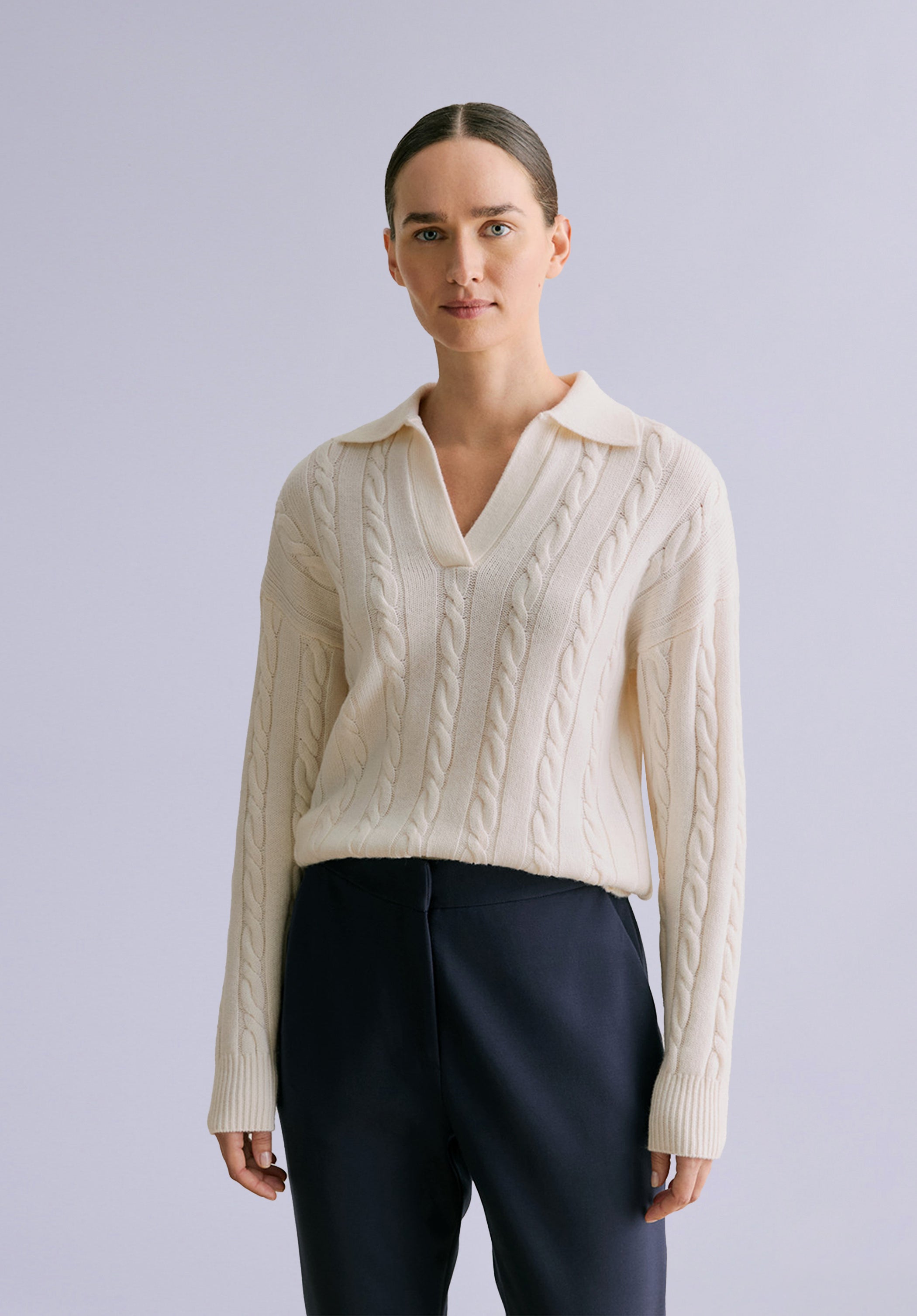 SNOW MERINO POLO SWEATER