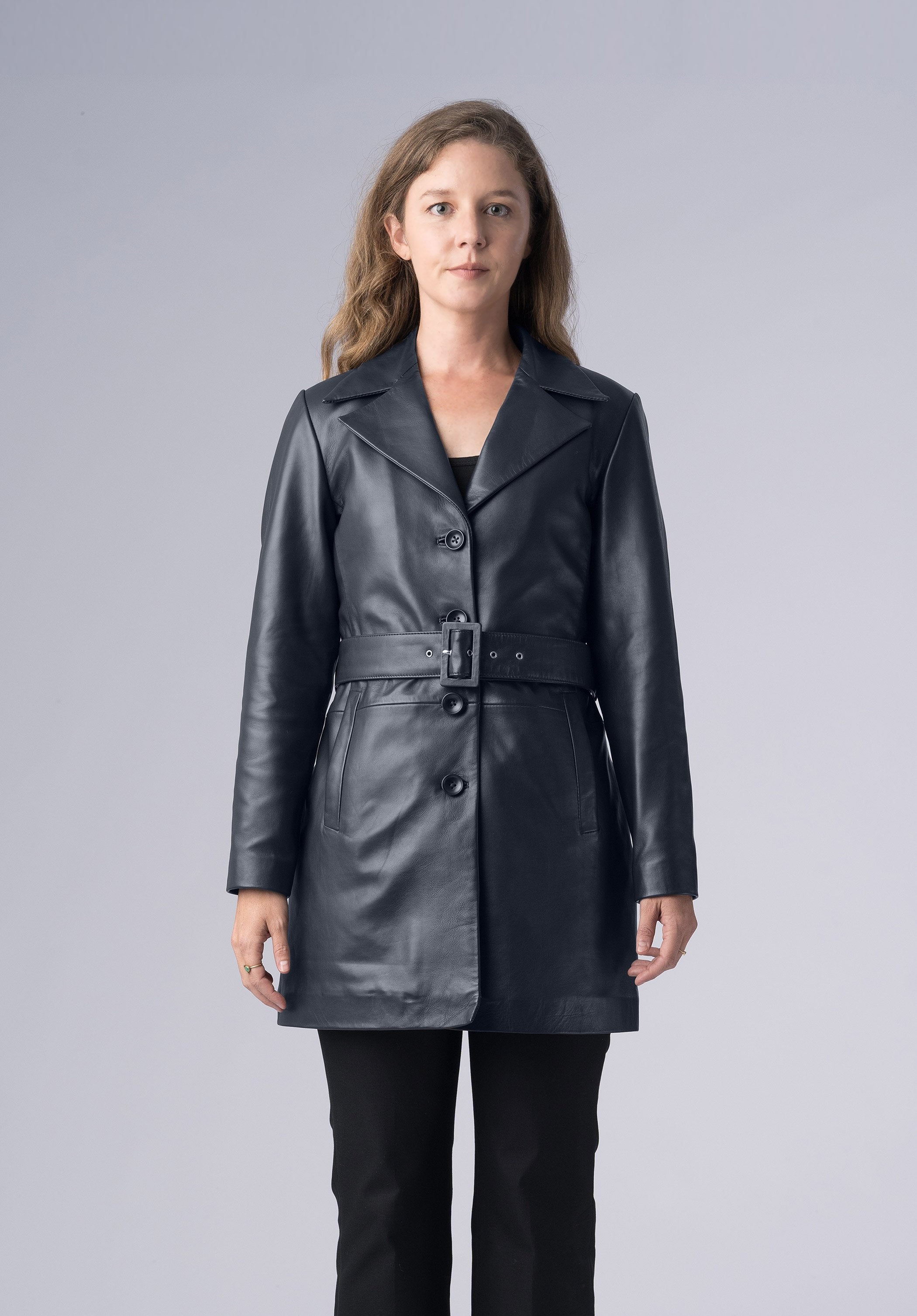 women leather belted-coat